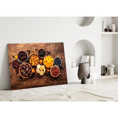 Rustic dried fruit bowls wall art canvas print on wooden frame