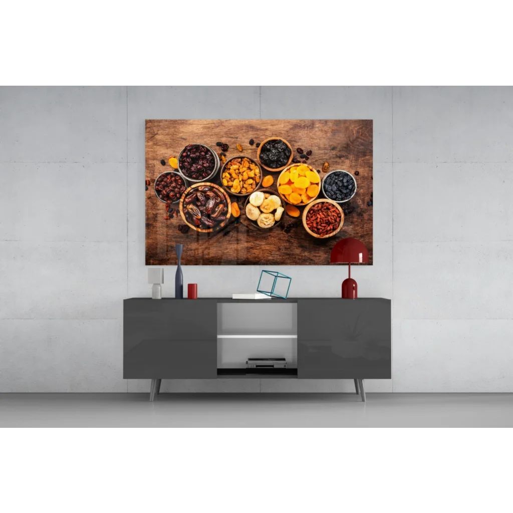 Rustic dried fruit bowl wall art canvas print on gray table