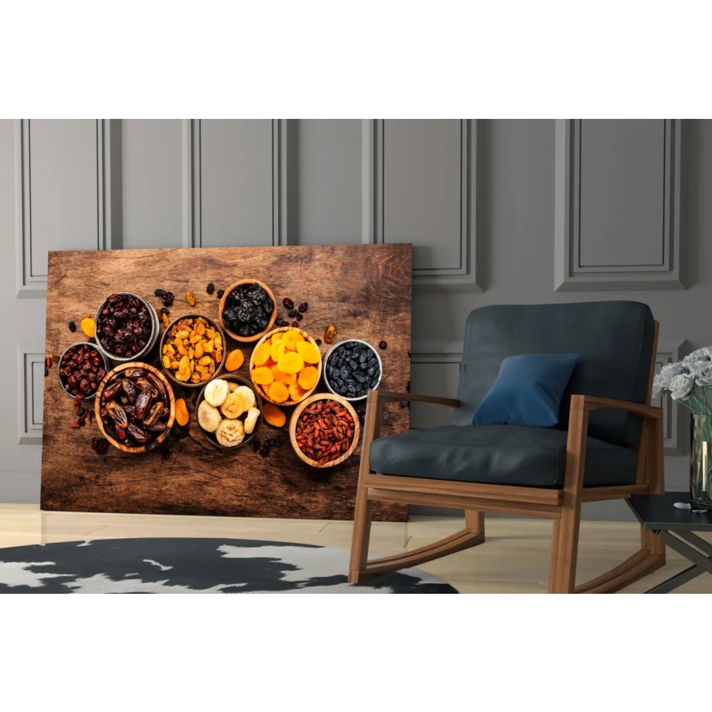 Rustic dried fruit bowl wall art canvas print on wood
