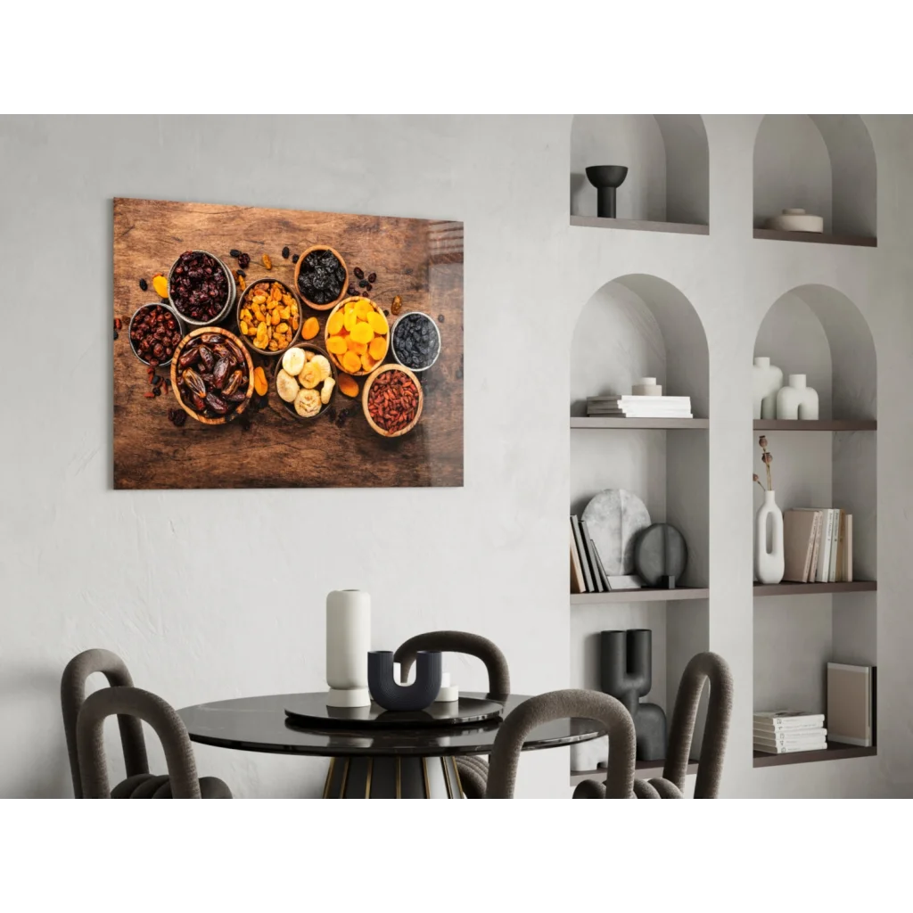 Rustic dried fruit bowl wall art canvas print on wood