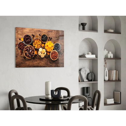 Rustic dried fruit bowl wall art canvas print on wood