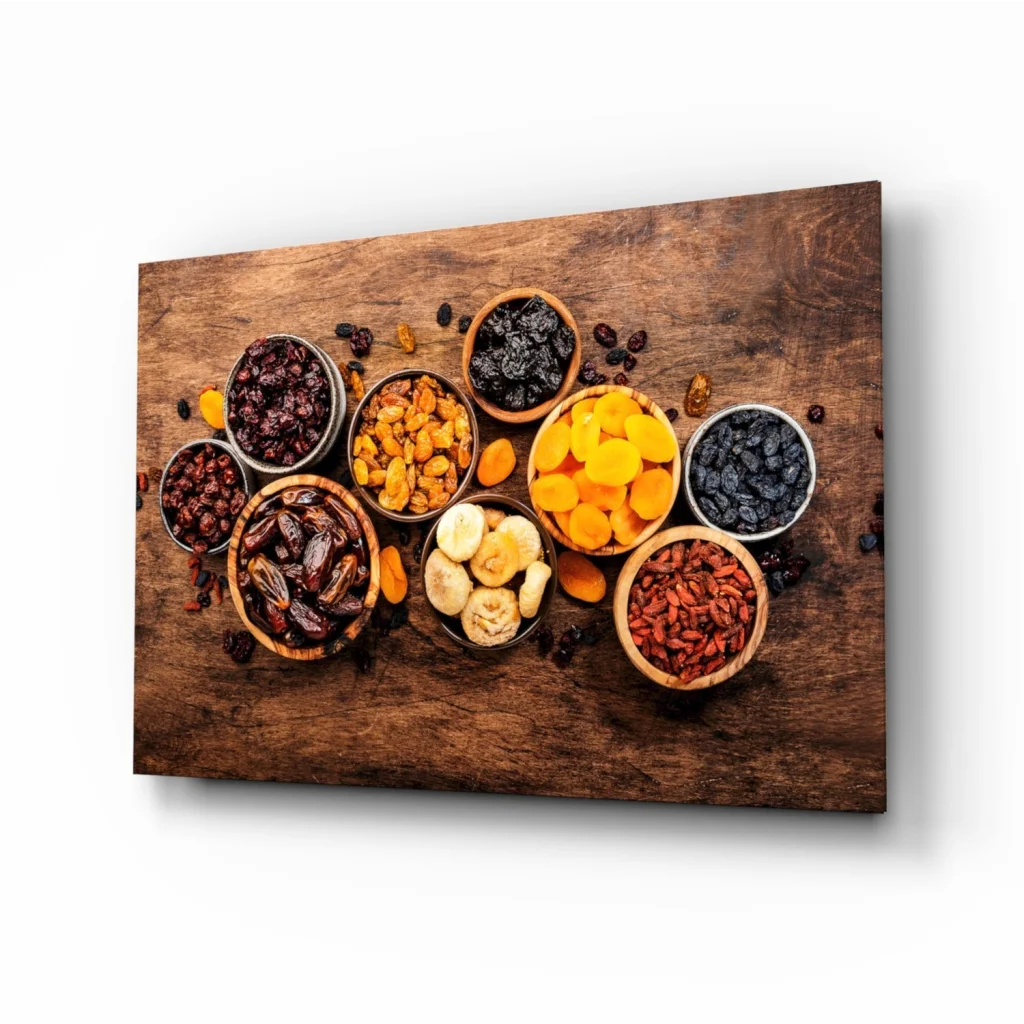 Rustic dried fruit bowls wall art canvas print on wood