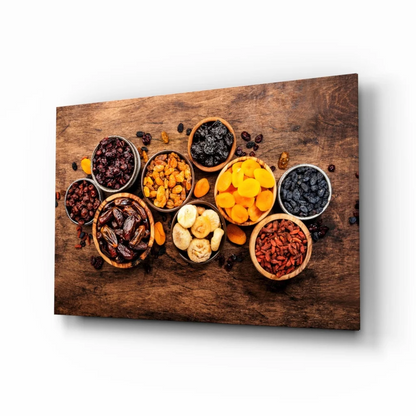 Rustic dried fruit bowls wall art canvas print on wood