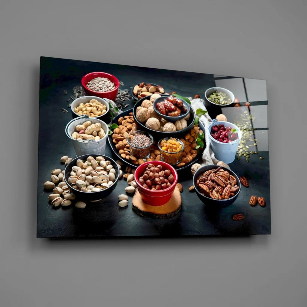 Vibrant nuts and seeds bowl collection wall art canvas print