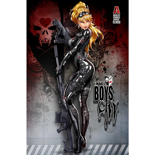 NYCC exclusive trade Jamie Tyndall tactical blonde variant in black suit with guns
