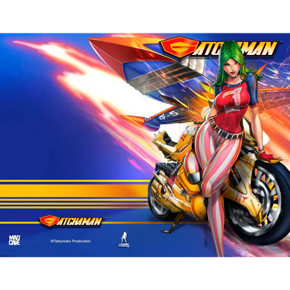 NYCC Gatchaman female superhero on golden motorcycle, trade wraparound edition