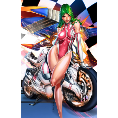 Sleek NYCC Gatchaman virgin swim wraparound motorcycle in silver white with red stripes