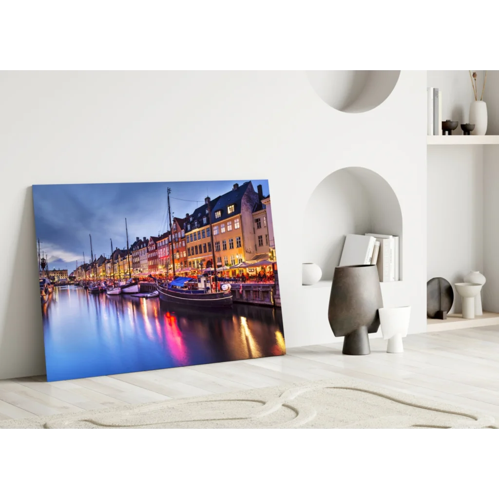 Stunning harbor twilight canvas wall art print at dusk