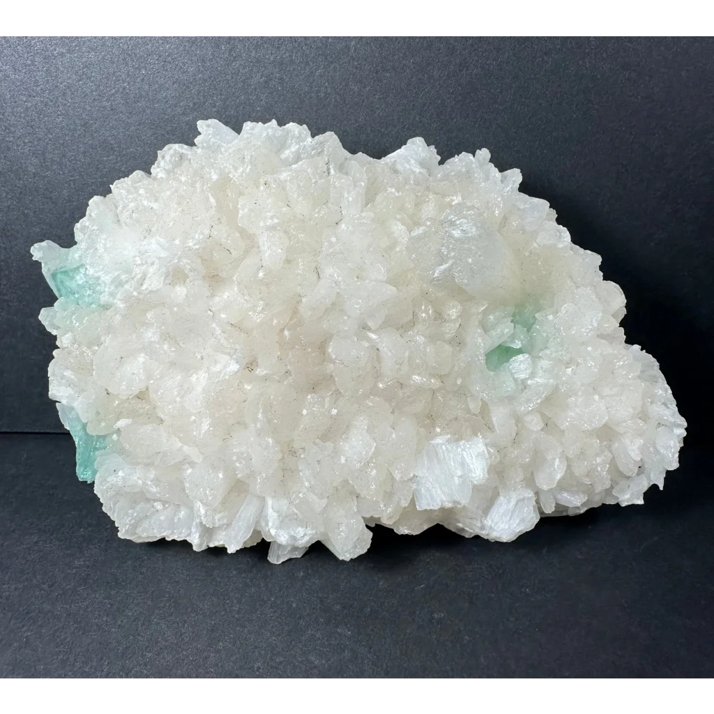 Ocean green apophyllite with stilbite on matrix, translucent crystalline specimen