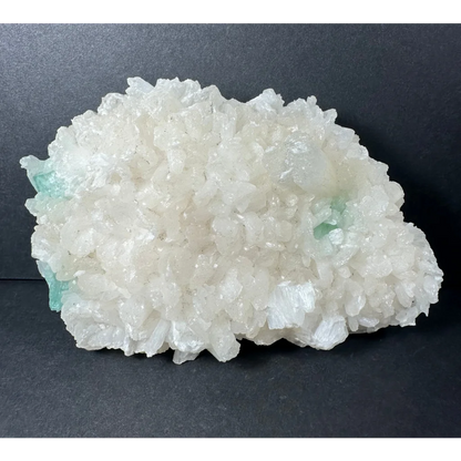 Ocean green apophyllite with stilbite on matrix, translucent crystalline specimen