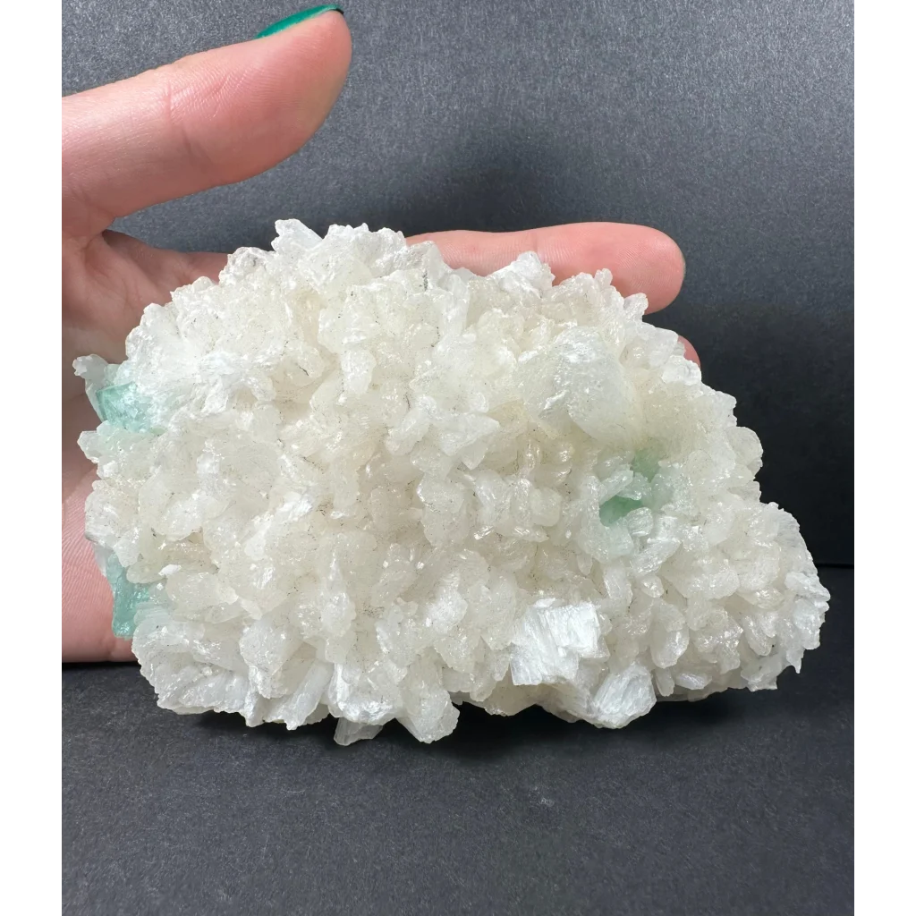 Ocean green apophyllite with stilbite on matrix, translucent crystalline cluster