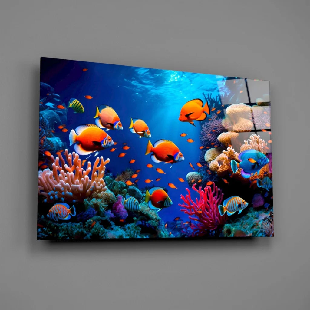 Stunning Coral Reef Wall Art with Tropical Fish | Glass Wall Art Print | vintageantiquesgifts.com