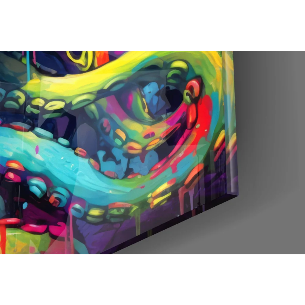 Vibrant graffiti octopus wall art with headphones and goggles