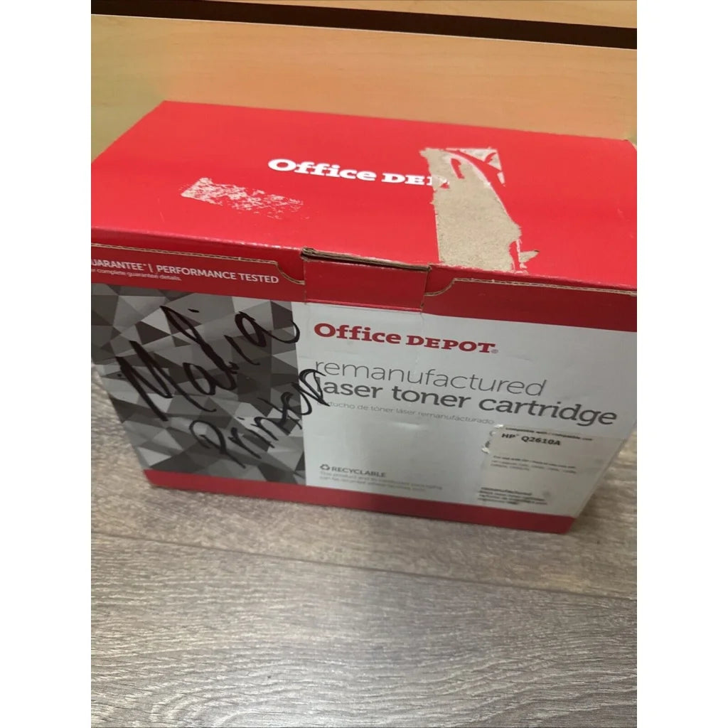 Office Depot reman laser toner Q2610A cartridge box, red and white