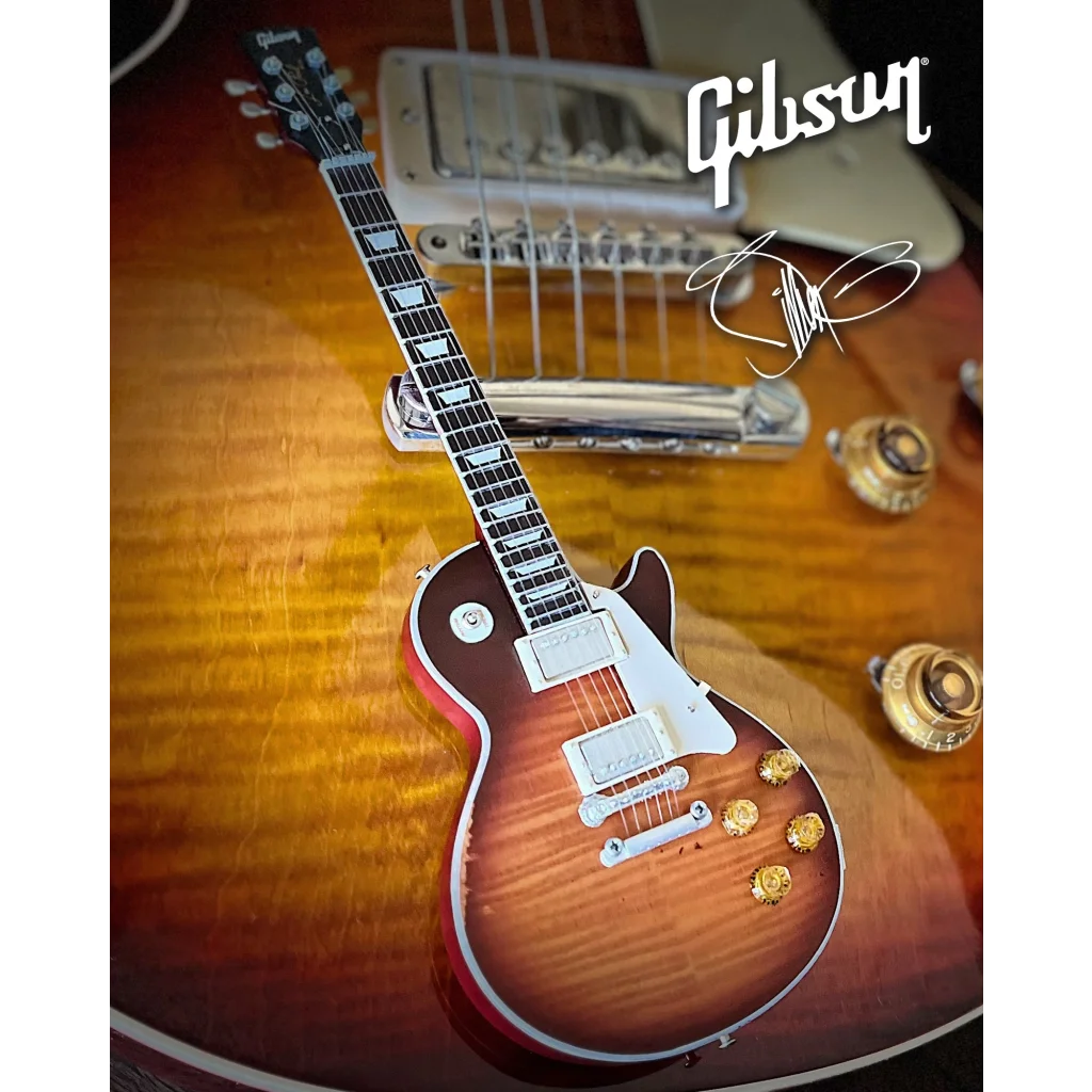 Officially licensed Billy F Gibbons miniature Gibson Les Paul guitar in sunburst finish by Axe Heaven®