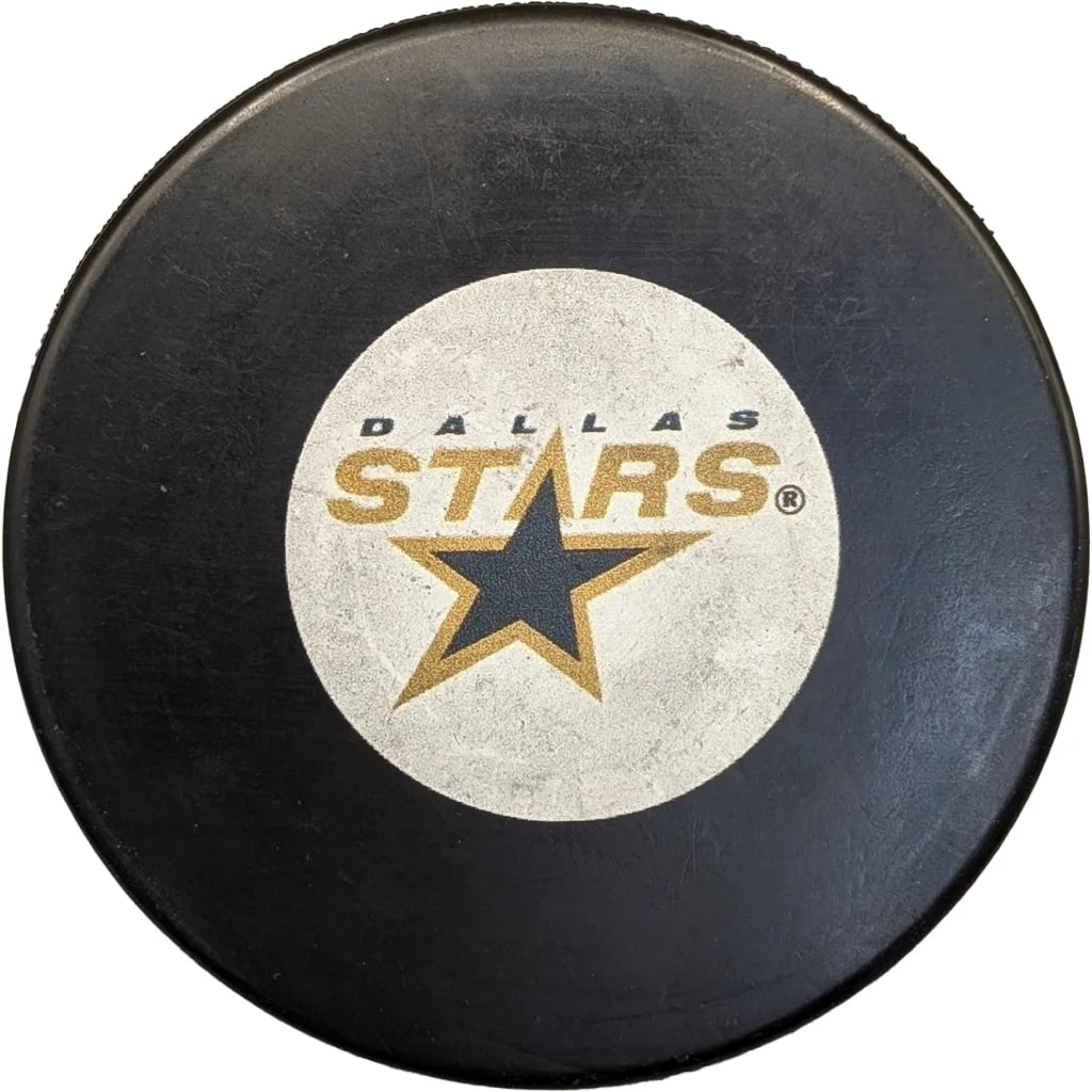 Officially licensed Dallas Stars NHL hockey puck, black white textured design