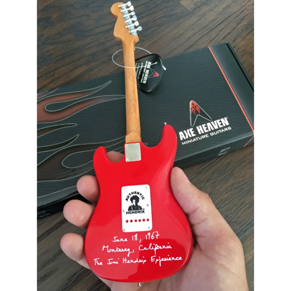 Red mini guitar with Jimi Hendrix logo by Axe Heaven®