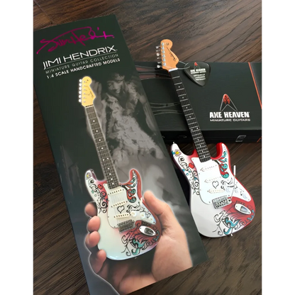 Officially licensed Jimi Hendrix mini guitar by Axe Heaven® on adjustable A-frame stand