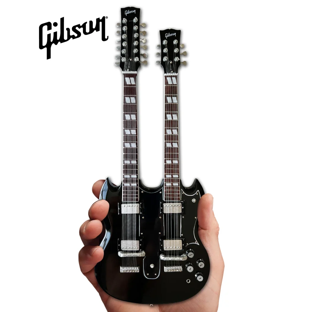 Black Gibson double-neck Axe Heaven officially licensed mini guitar replica