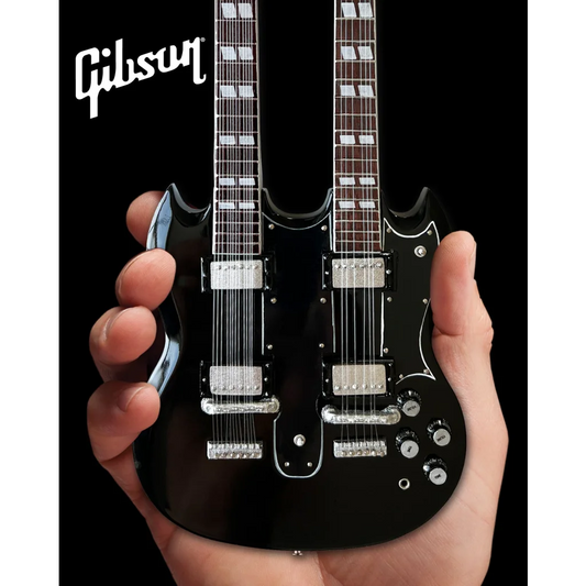 Black Gibson double-neck mini guitar replica by Axe Heaven, officially licensed
