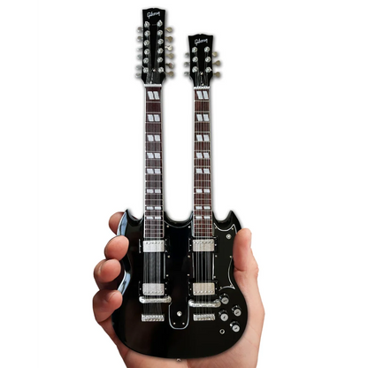 Officially licensed Axe Heaven Slash mini guitar replica, black double-necked with white pickguard