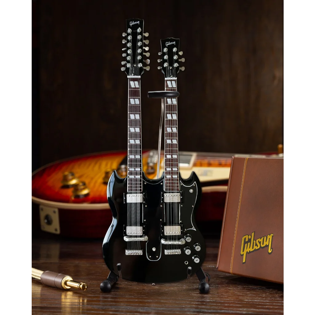 Black Gibson double-neck Axe Heaven officially licensed mini guitar replica
