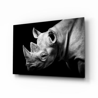 Black and White Rhino Portrait Glass Wall Art