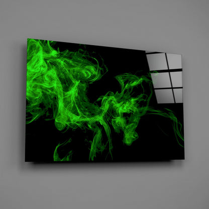 Green Smoke Swirl On Black Glass Wall Art