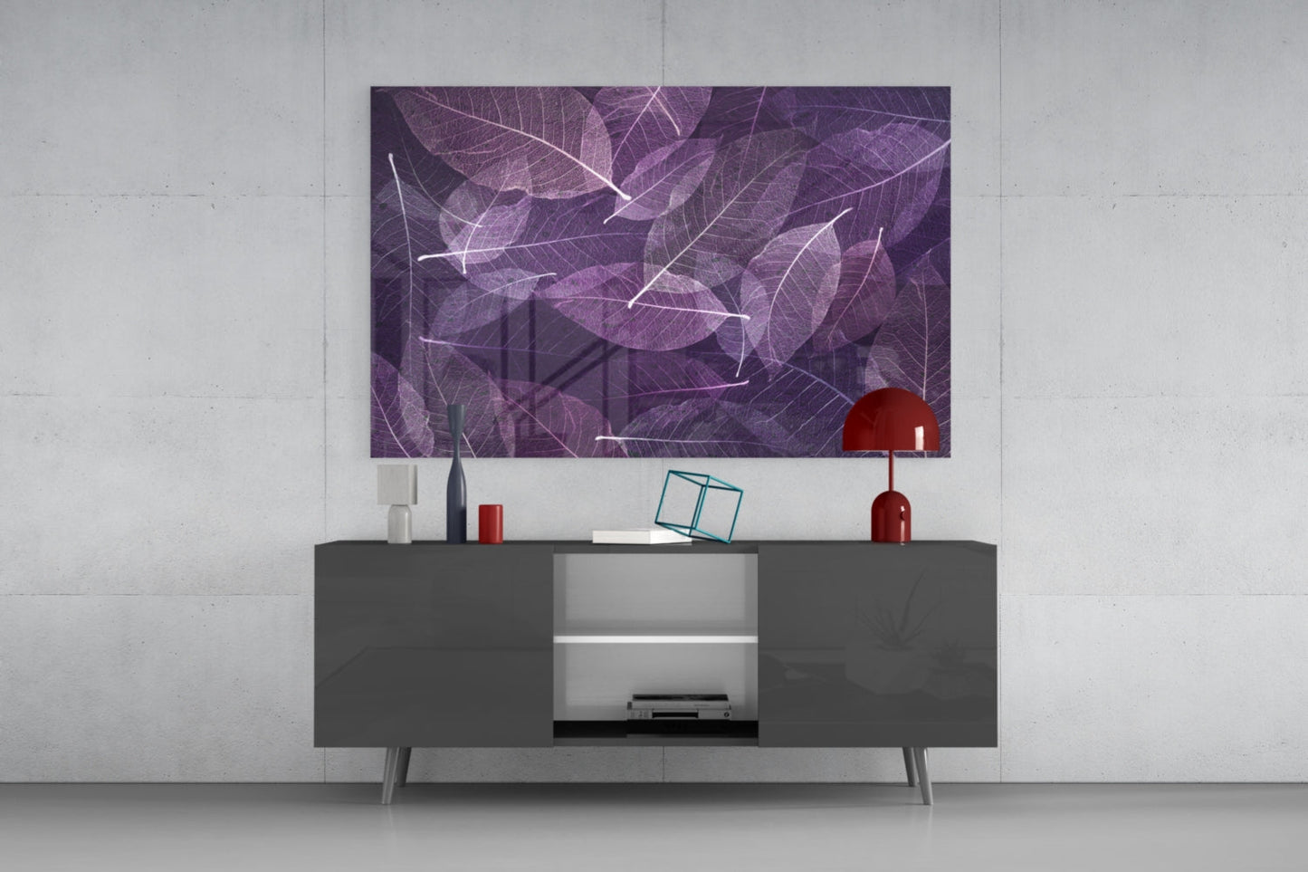 Purple Skeleton Leaf Veins Glass Wall Art