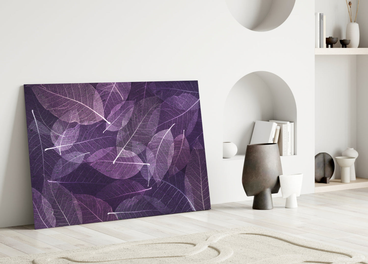 Purple Skeleton Leaf Veins Glass Wall Art