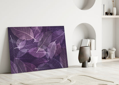 Purple Skeleton Leaf Veins Glass Wall Art
