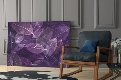 Purple Skeleton Leaf Veins Glass Wall Art