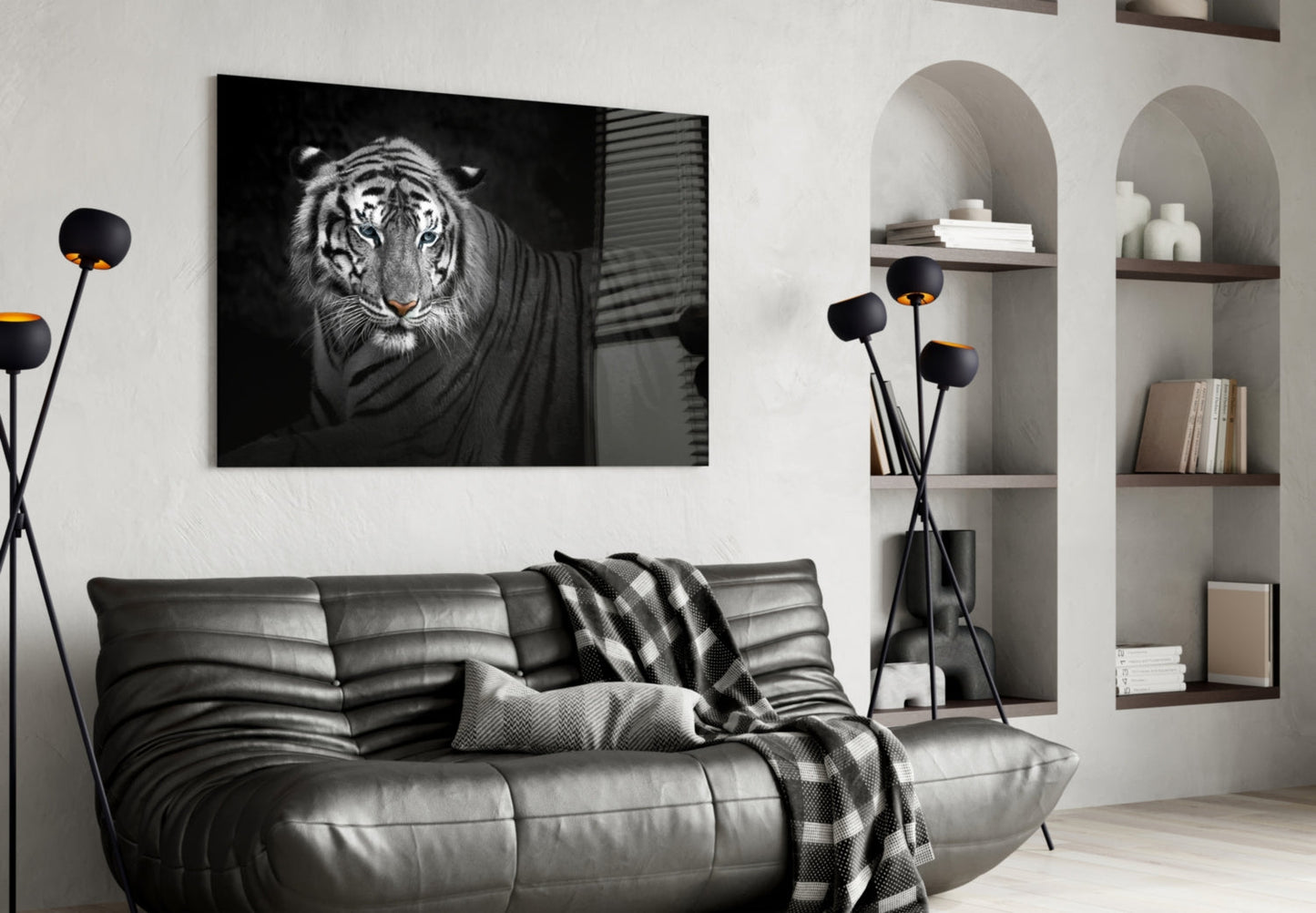 Reclining Blue Eyed Tiger Glass Wall Art