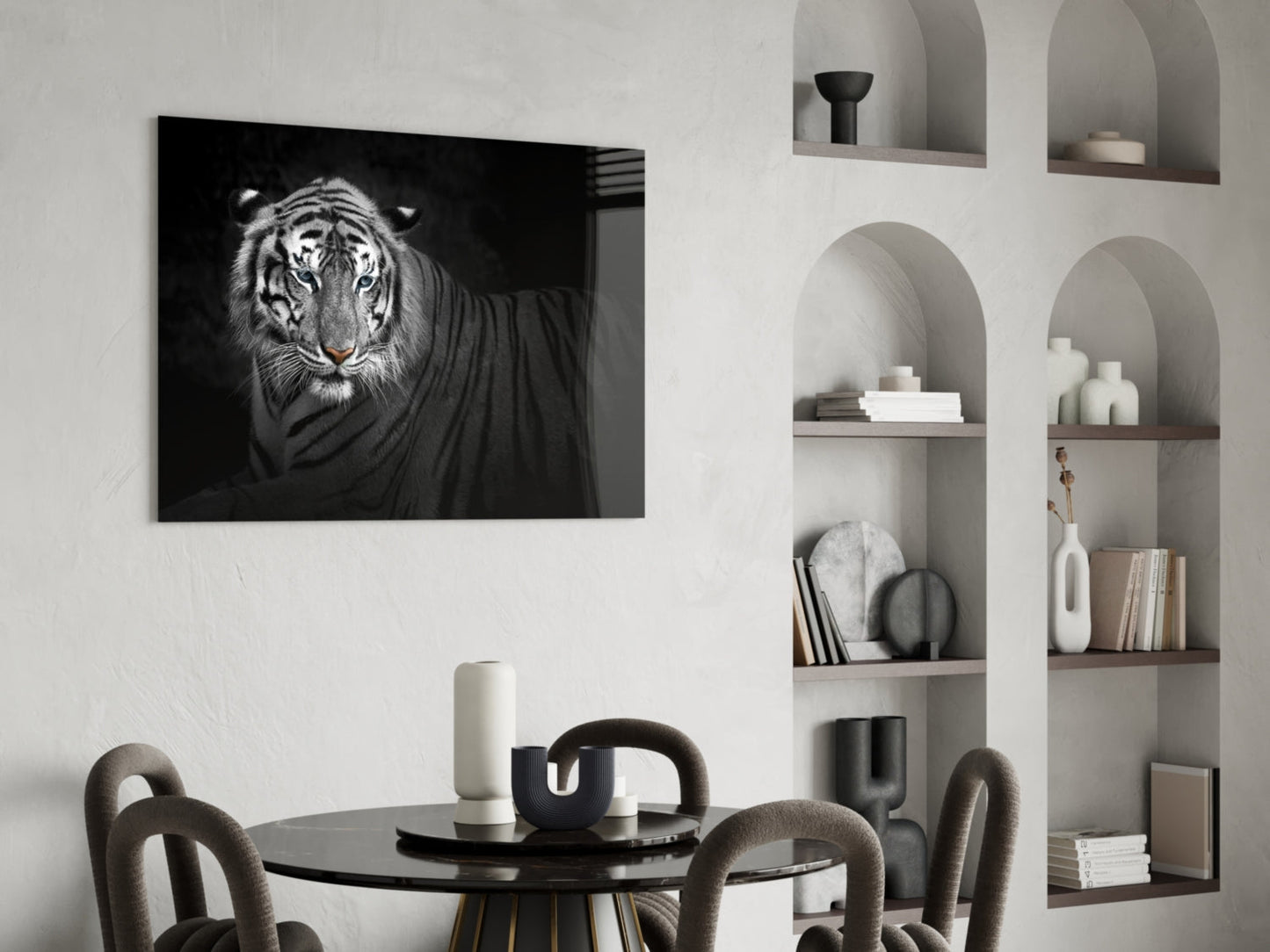 Reclining Blue Eyed Tiger Glass Wall Art