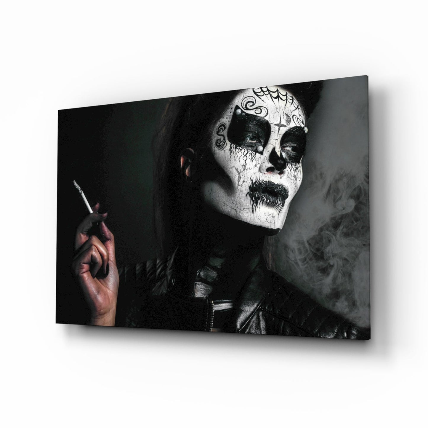 Sugar Skull Smoking Woman Glass Wall Art