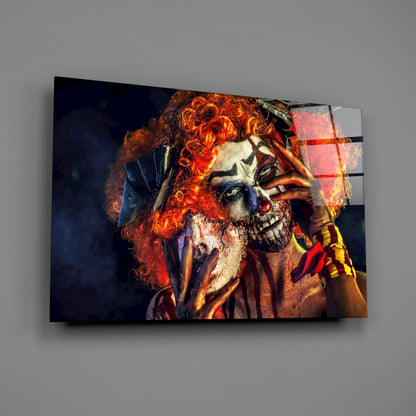 Fiery Wig Scary Clown Glass Wall Art