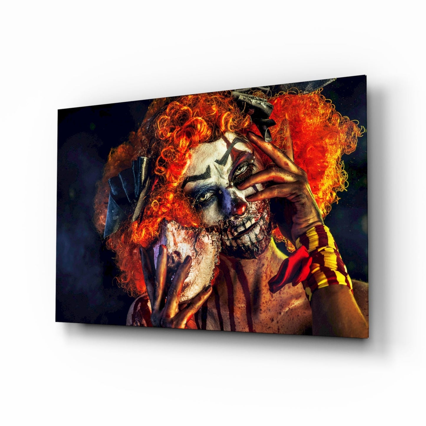 Fiery Wig Scary Clown Glass Wall Art