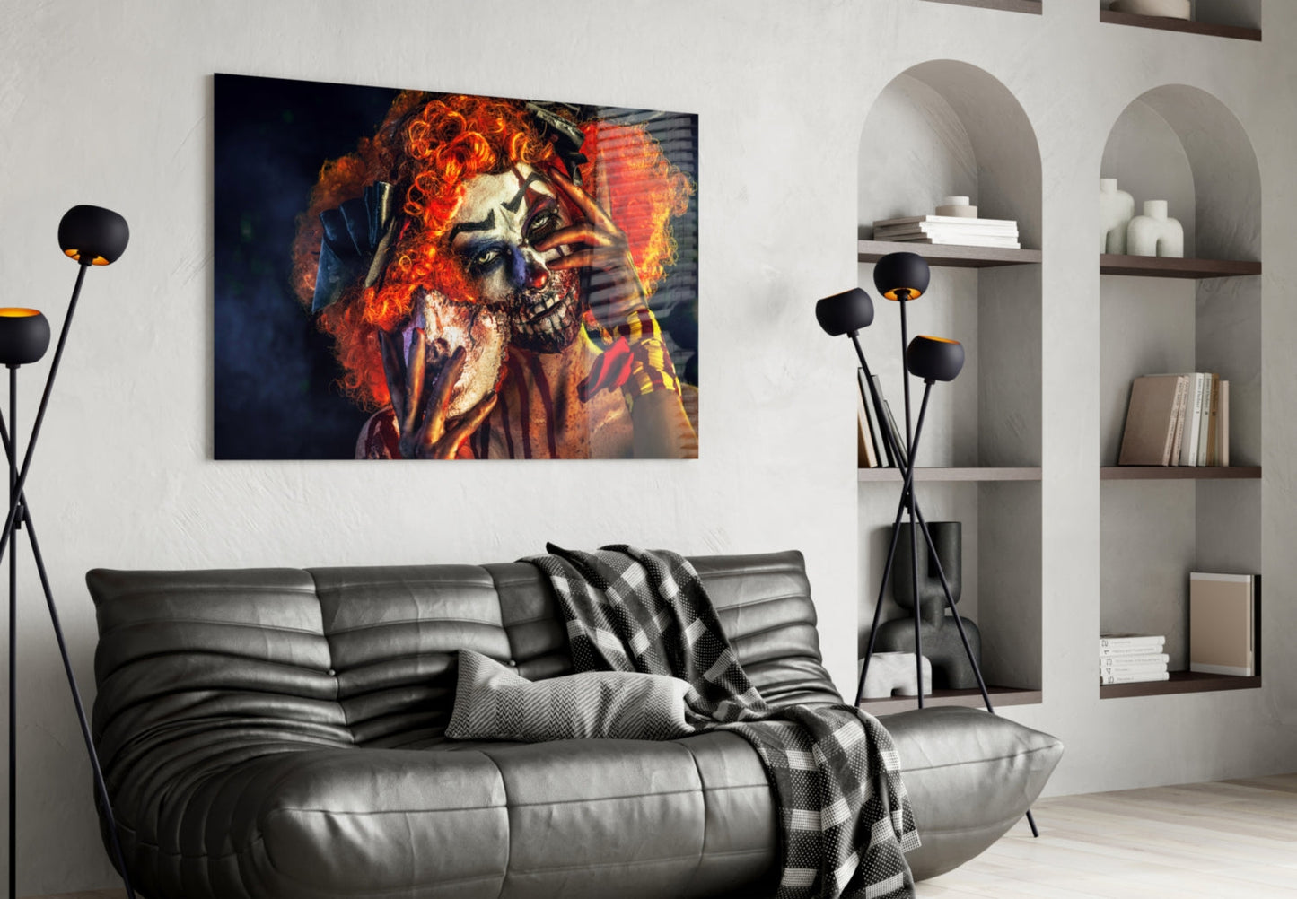 Fiery Wig Scary Clown Glass Wall Art