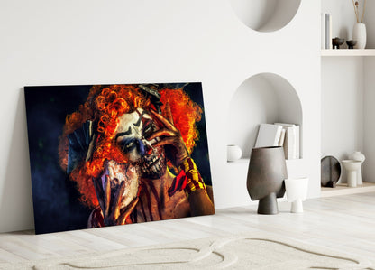 Fiery Wig Scary Clown Glass Wall Art