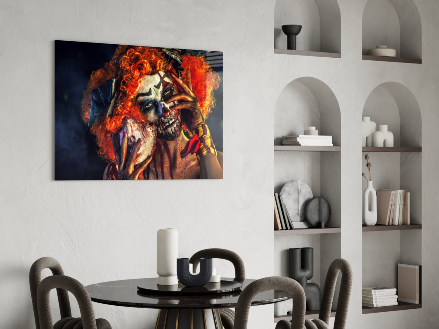 Fiery Wig Scary Clown Glass Wall Art