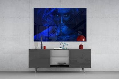 Blue Lit Face In Smoke Glass Wall Art