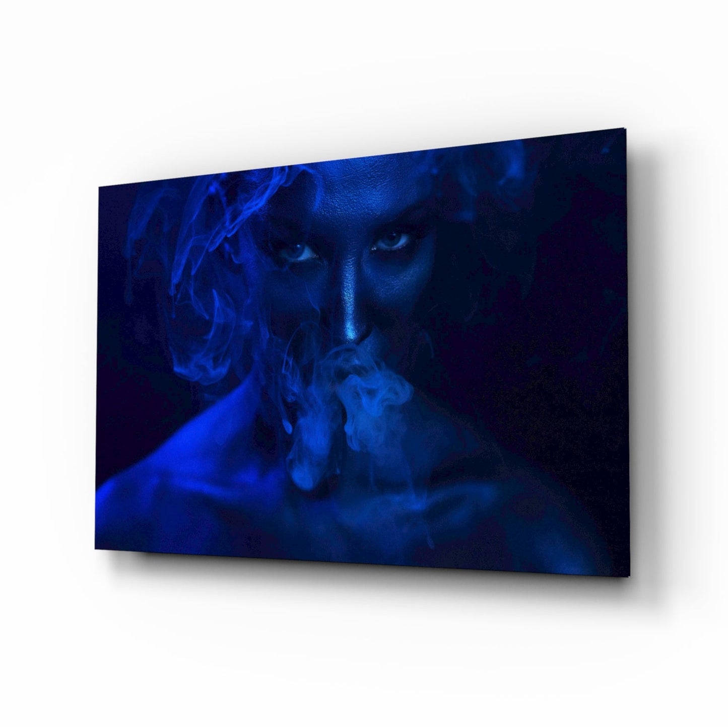 Blue Lit Face In Smoke Glass Wall Art