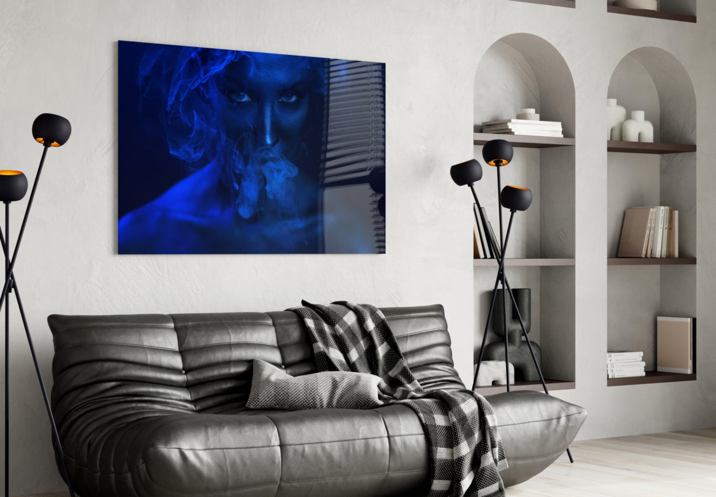 Blue Lit Face In Smoke Glass Wall Art