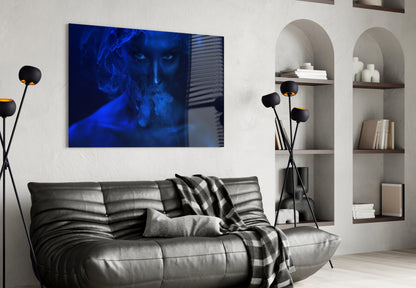 Blue Lit Face In Smoke Glass Wall Art