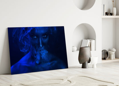 Blue Lit Face In Smoke Glass Wall Art