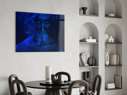 Blue Lit Face In Smoke Glass Wall Art