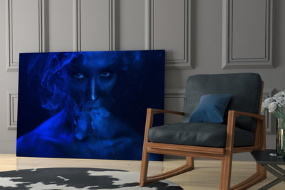 Blue Lit Face In Smoke Glass Wall Art