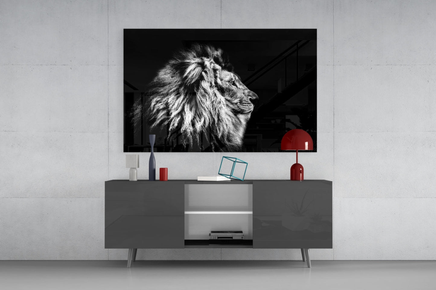 Monochrome Lion Facing Right Glass Wall Art