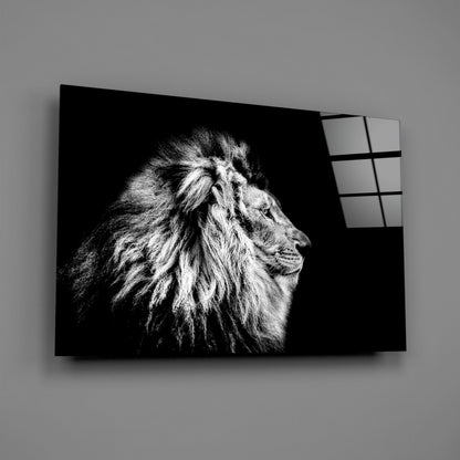 Monochrome Lion Facing Right Glass Wall Art