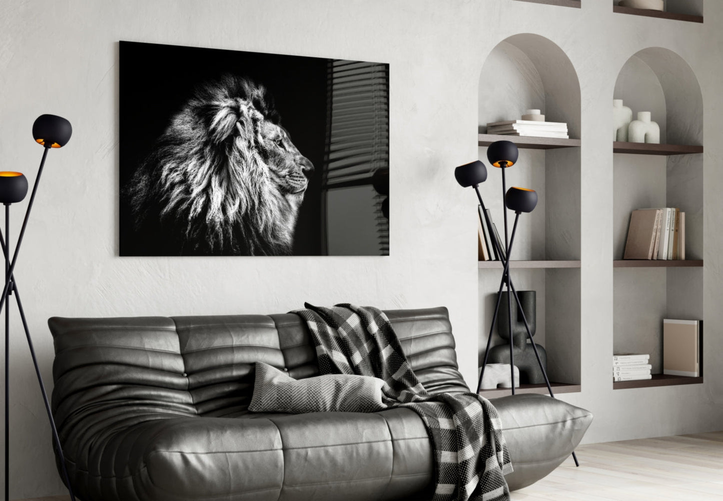 Monochrome Lion Facing Right Glass Wall Art